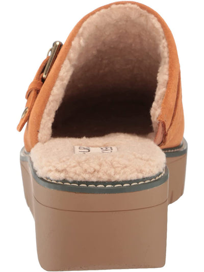 NATURALIZER Womens Orange Buckle Accent Faux Shearling 1" Platform Comfort Goring Wayde Round Toe Wedge Slip On Leather Mules 8 M