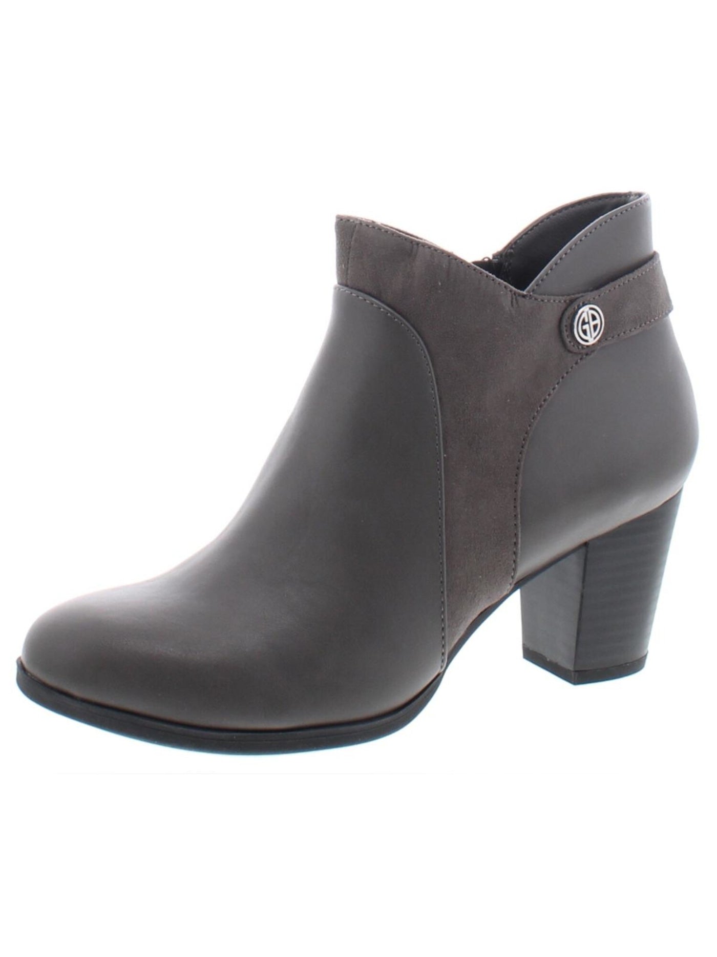 GIANI BERNINI Womens Gray Logo Slip Resistant Cushioned Artemyss3 Round Toe Block Heel Zip-Up Booties 9.5 M