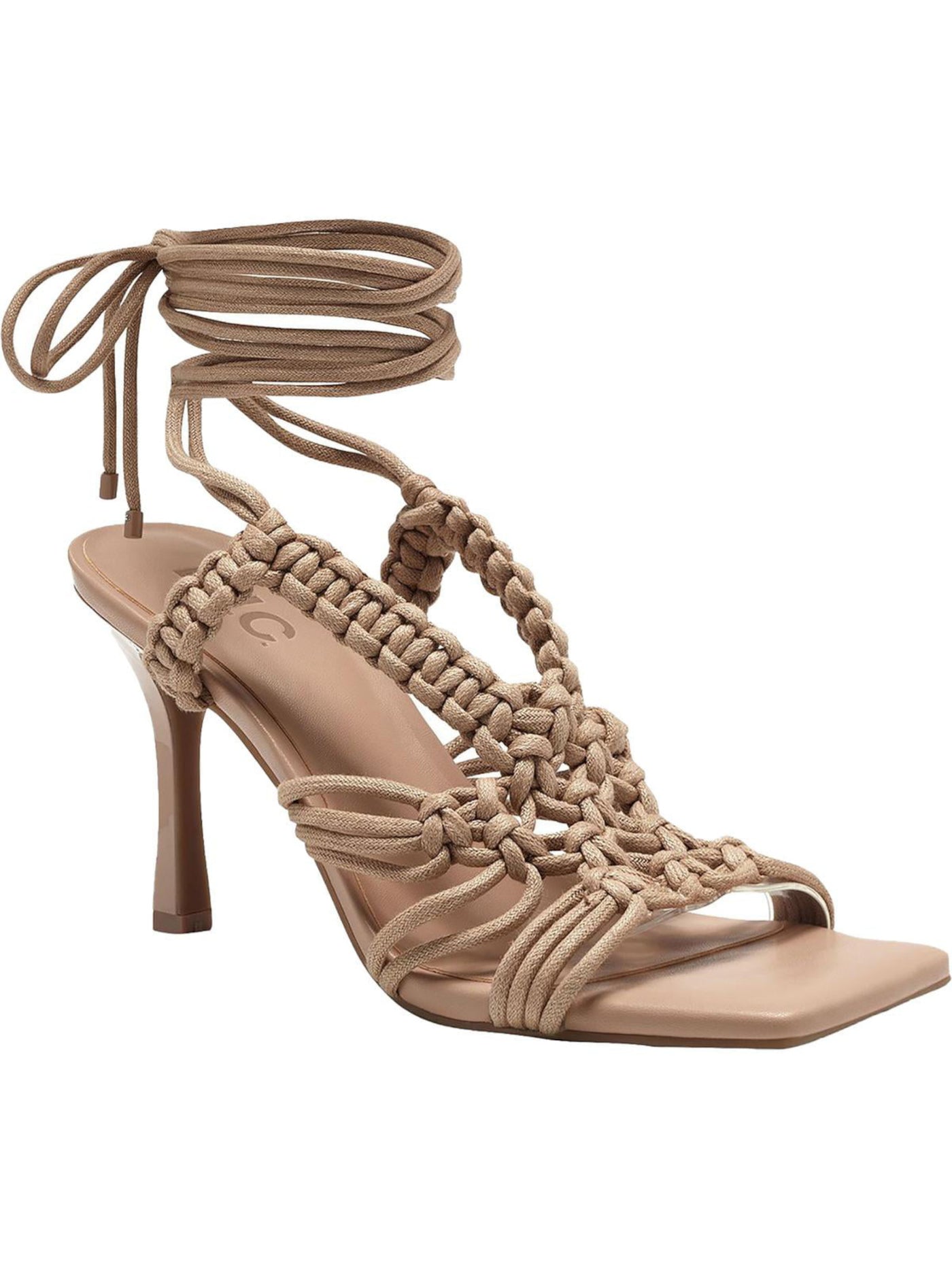 INC Womens Beige Strappy Woven Brayd Square Toe Stiletto Lace-Up Dress Heeled Sandal 7 M