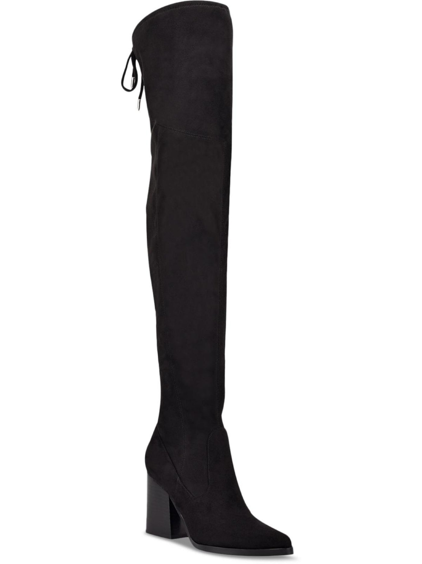 MARC FISHER Womens Black Tie Stretch Comfort Octavie Pointed Toe Block Heel Zip-Up Leather Dress Boots 5.5 M