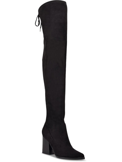 MARC FISHER Womens Black Tie Stretch Comfort Octavie Pointed Toe Block Heel Zip-Up Leather Dress Boots 5.5 M