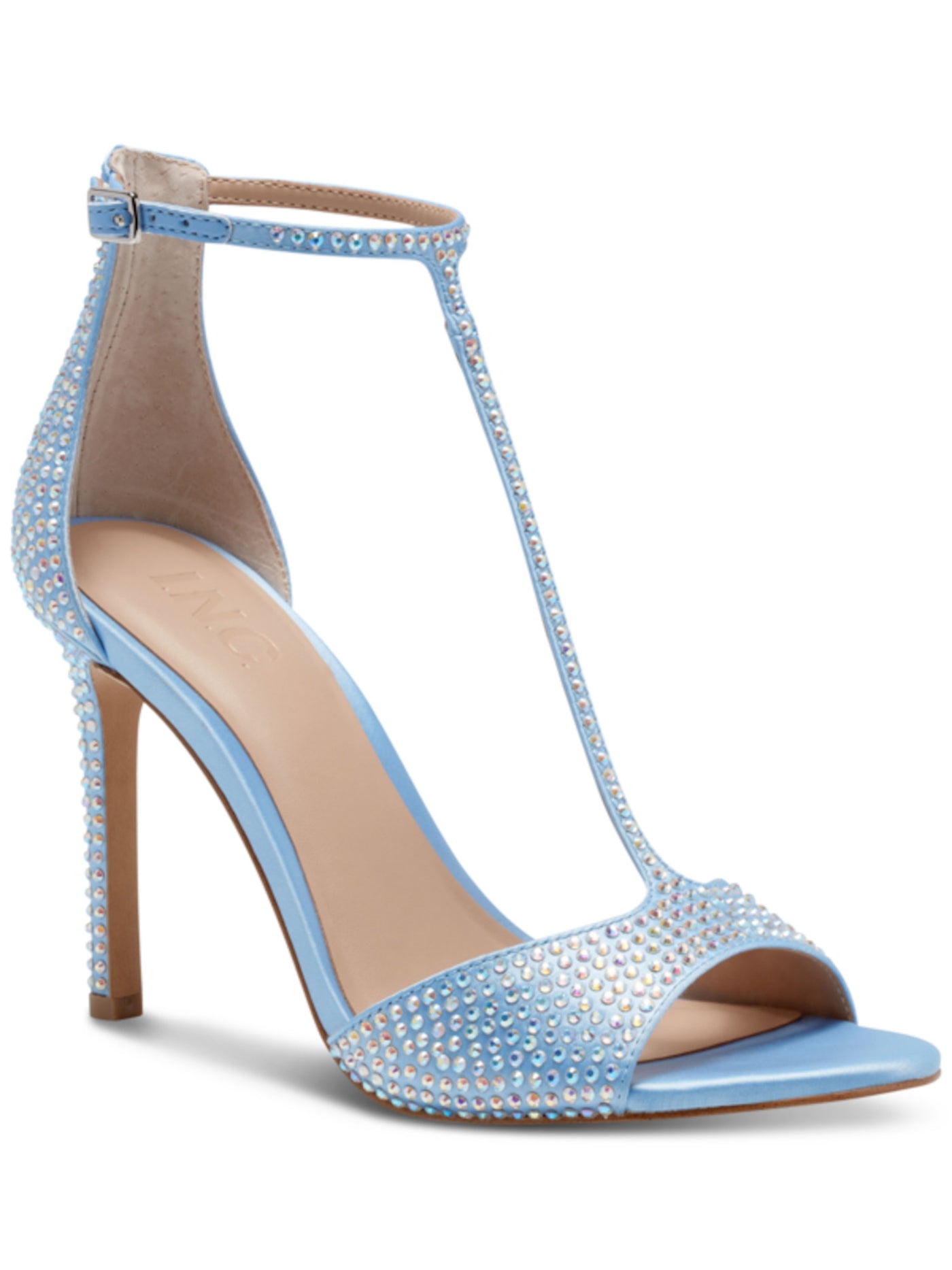 INC Womens Light Blue Rhinestones Adjustable Ankle Strap T-Strap Padded Firah Round Toe Stiletto Buckle Dress Heeled Sandal 7 M