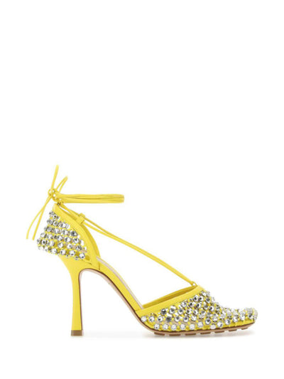 BOTTEGA VENETA Womens Yellow Tie Ankle Strap Embellished Square Toe Stiletto Slip On Pumps Shoes 39.5