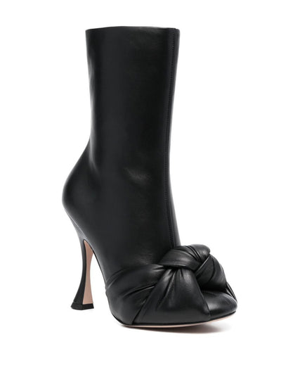 GIAMBATTISTA VALLI Womens Black Knotted Padded Round Toe Flare Zip-Up Leather Heeled Boots 39.5