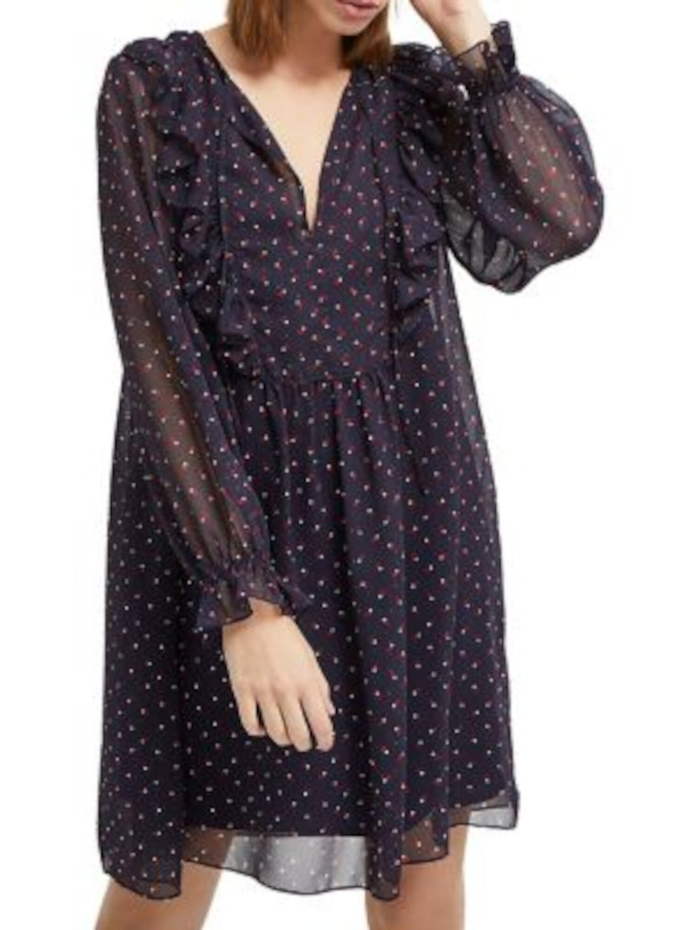 FRENCH CONNECTION Womens Navy Floral Long Sleeve Keyhole Short Sheath Dress 0