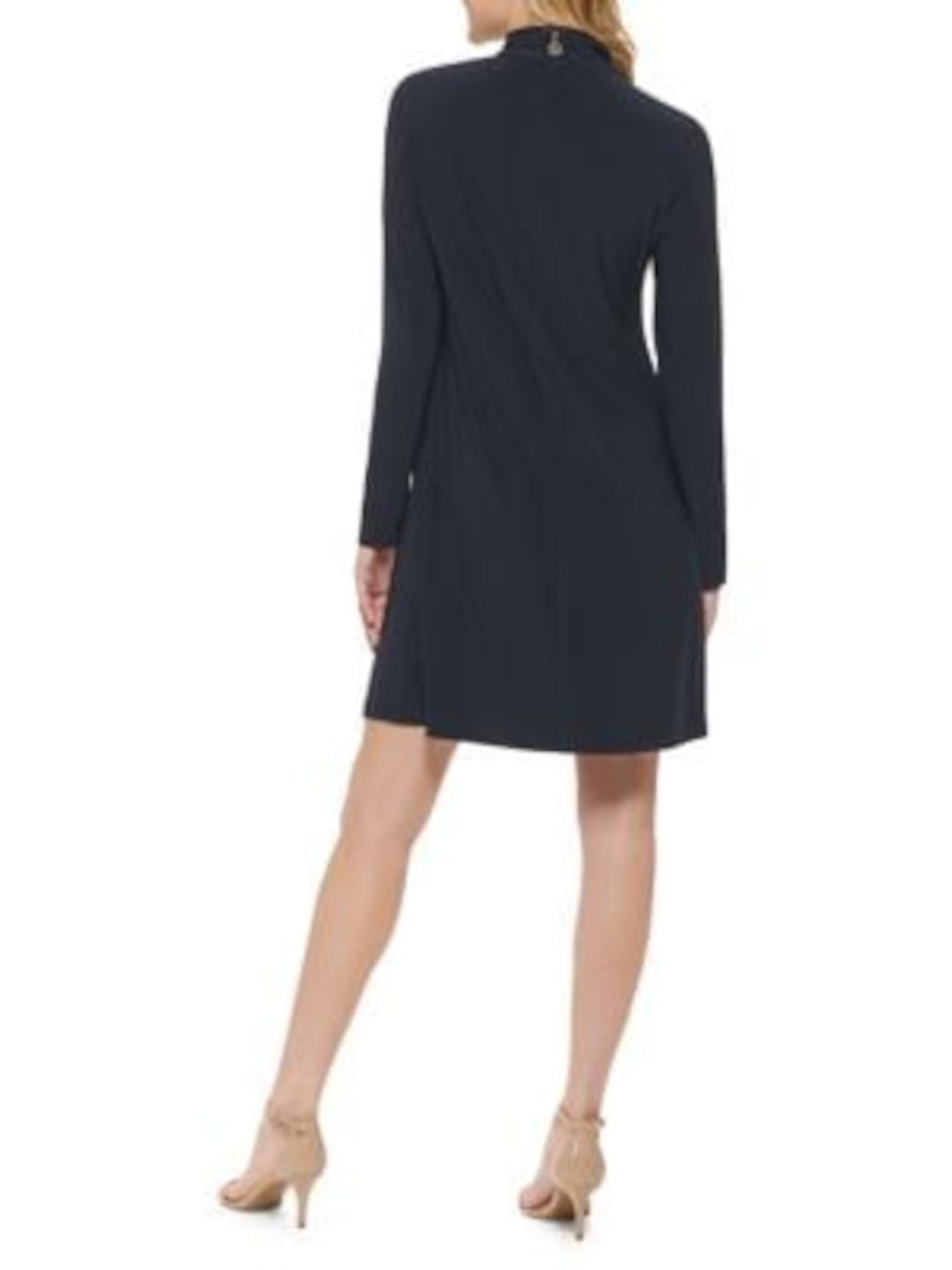 TOMMY HILFIGER Womens Navy Stretch Zippered Twist Neck Long Sleeve Mock Neck Above The Knee Shift Dress 14