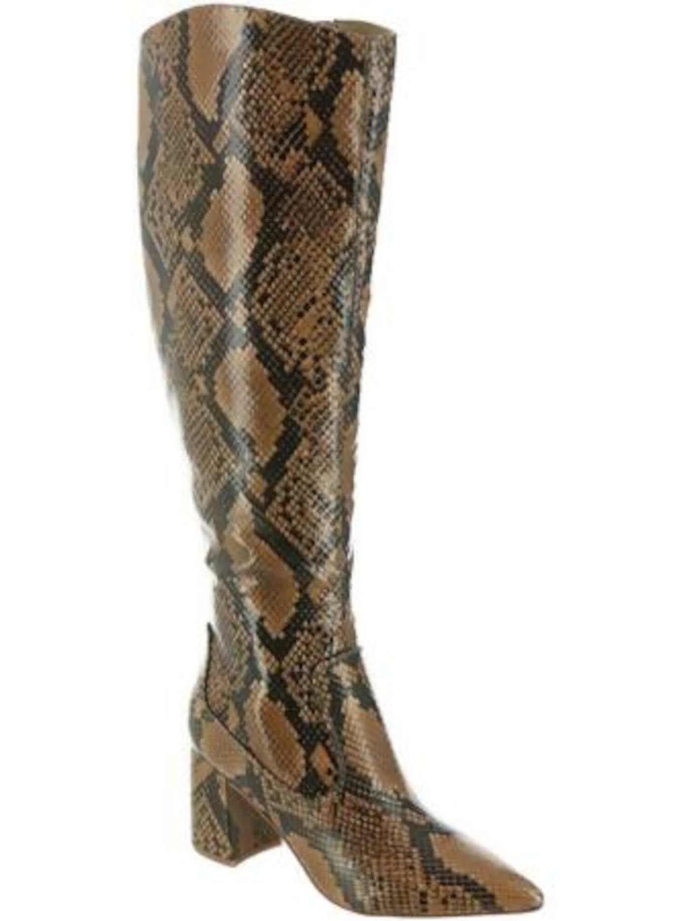 MARC FISHER Womens Brown Snakeskin Padded Comfort Retie Pointed Toe Zip-Up Boots 7.5 M