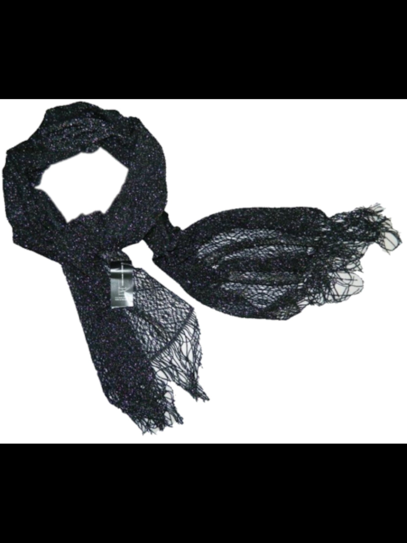 INC Womens Black Metallic Fringed Evening Scarf