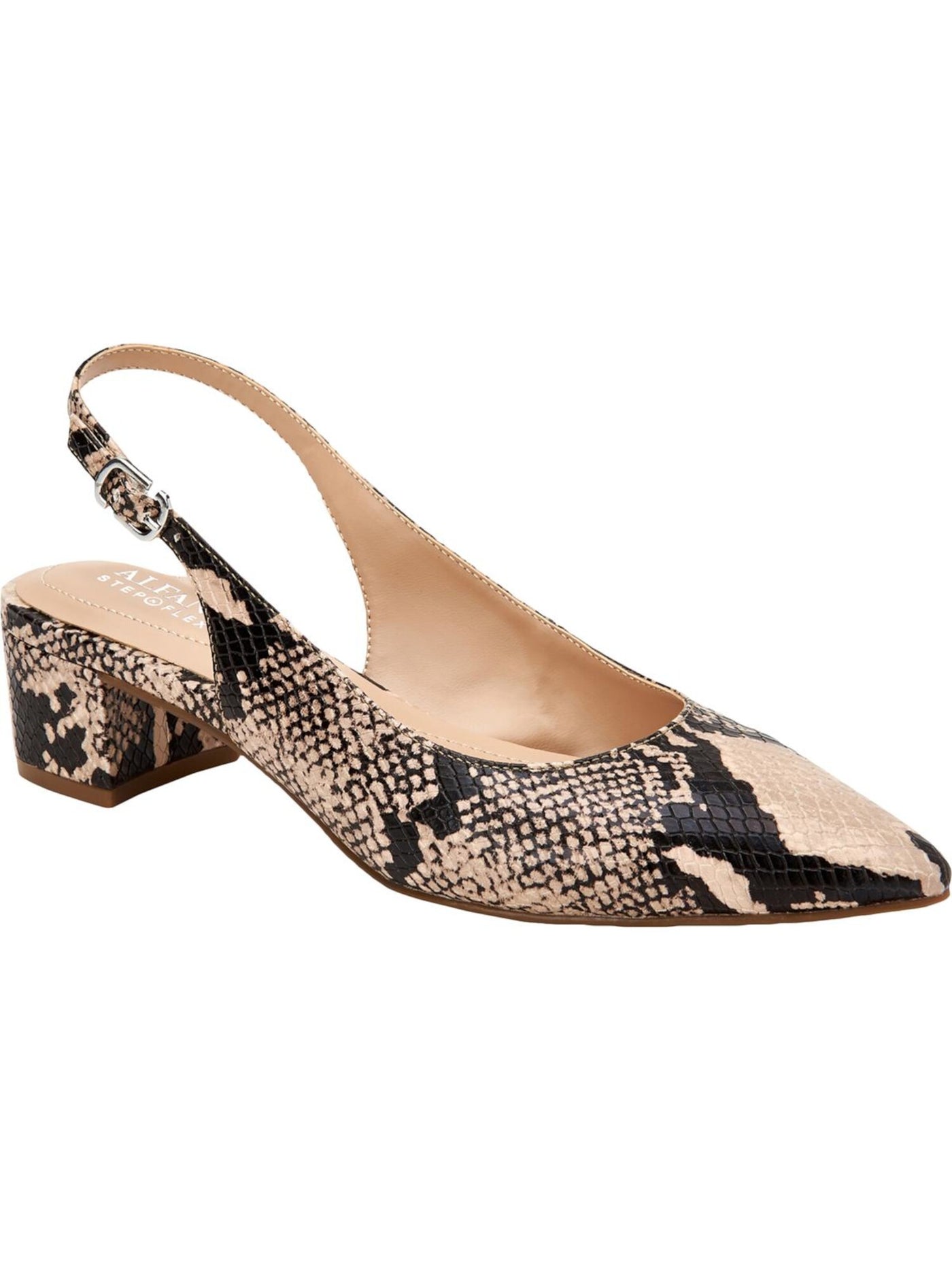 ALFANI Womens Beige Snakeskin Padded Comfort Charrlee Pointed Toe Block Heel Buckle Slingback 5 M