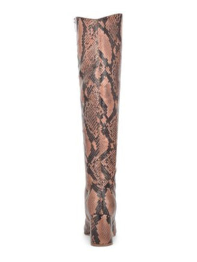 MARC FISHER Womens Brown Snakeskin Padded Comfort Retie Pointed Toe Block Heel Zip-Up Boots Shoes 8.5 M