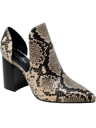 CHARLES BY CHARLES DAVID Womens Beige Snake Cut Out Padded Varro Pointed Toe Block Heel Slip On Booties 6 M