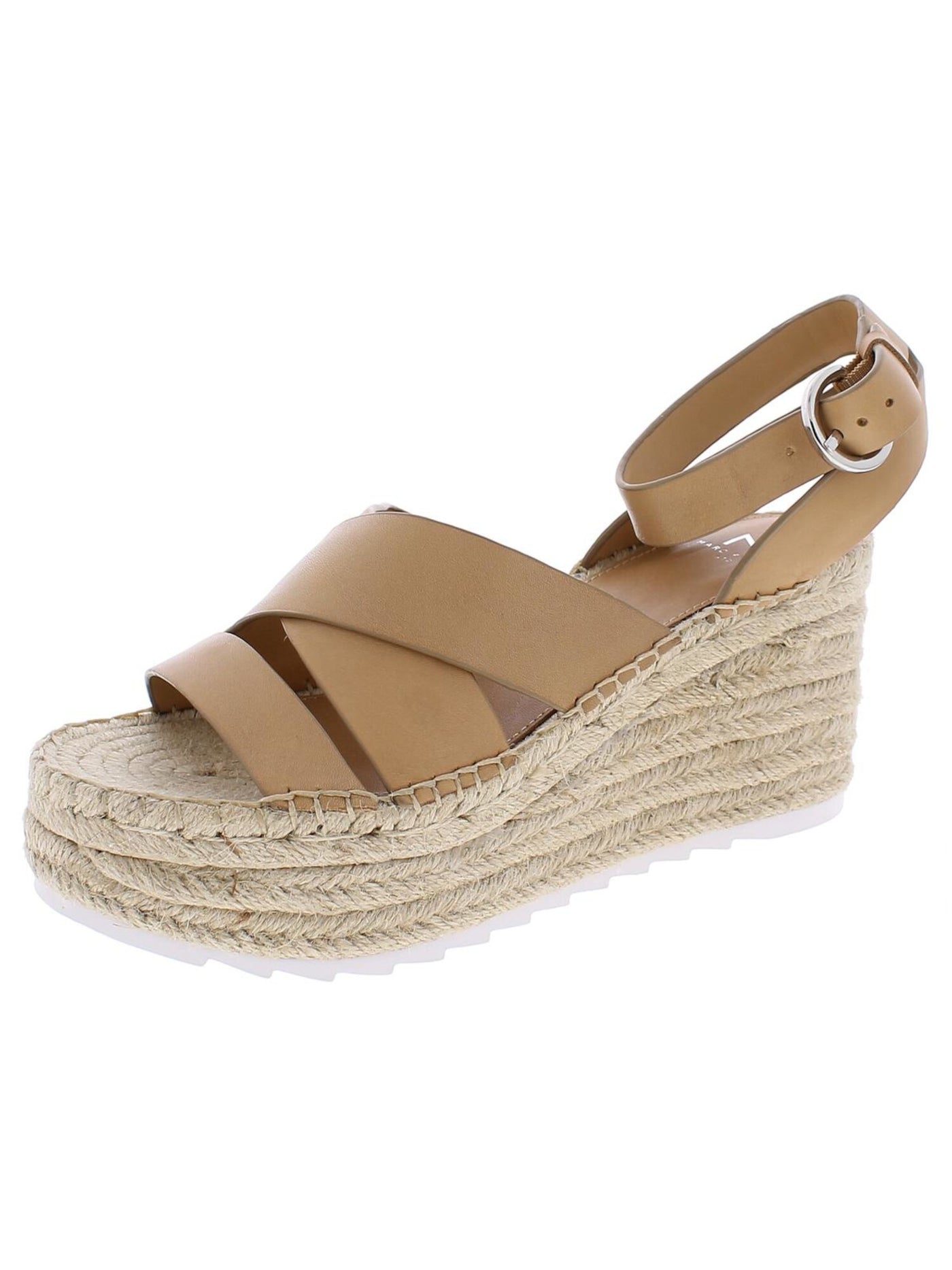 MARC FISHER Womens Beige 2" Platform Adjustable Ankle Strap Raffa Round Toe Wedge Buckle Leather Espadrille Shoes 9.5 M