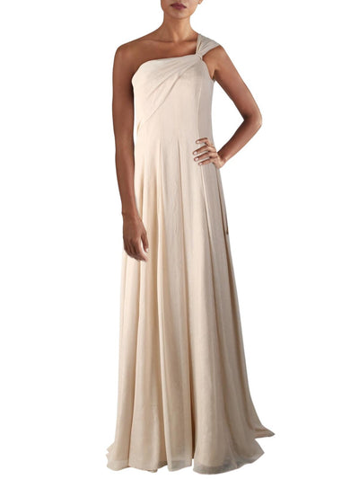 CARMEN MARC VALVO INFUSION Womens Beige Pleated Gown Sleeveless Full-Length Cocktail Dress 6