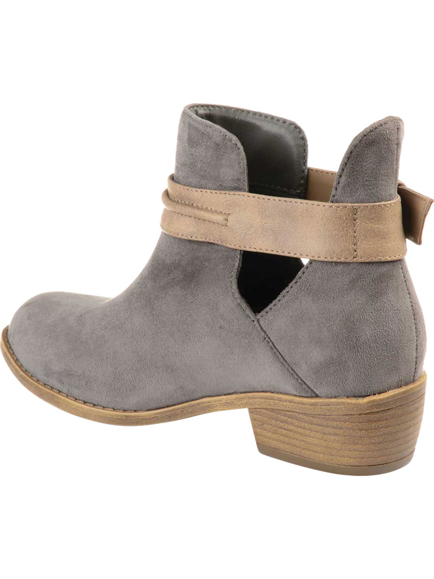 JOURNEE COLLECTION Womens Gray Contrast Ankle Strap Side Cut Outs Padded Mavrik Round Toe Block Heel Buckle Booties 6