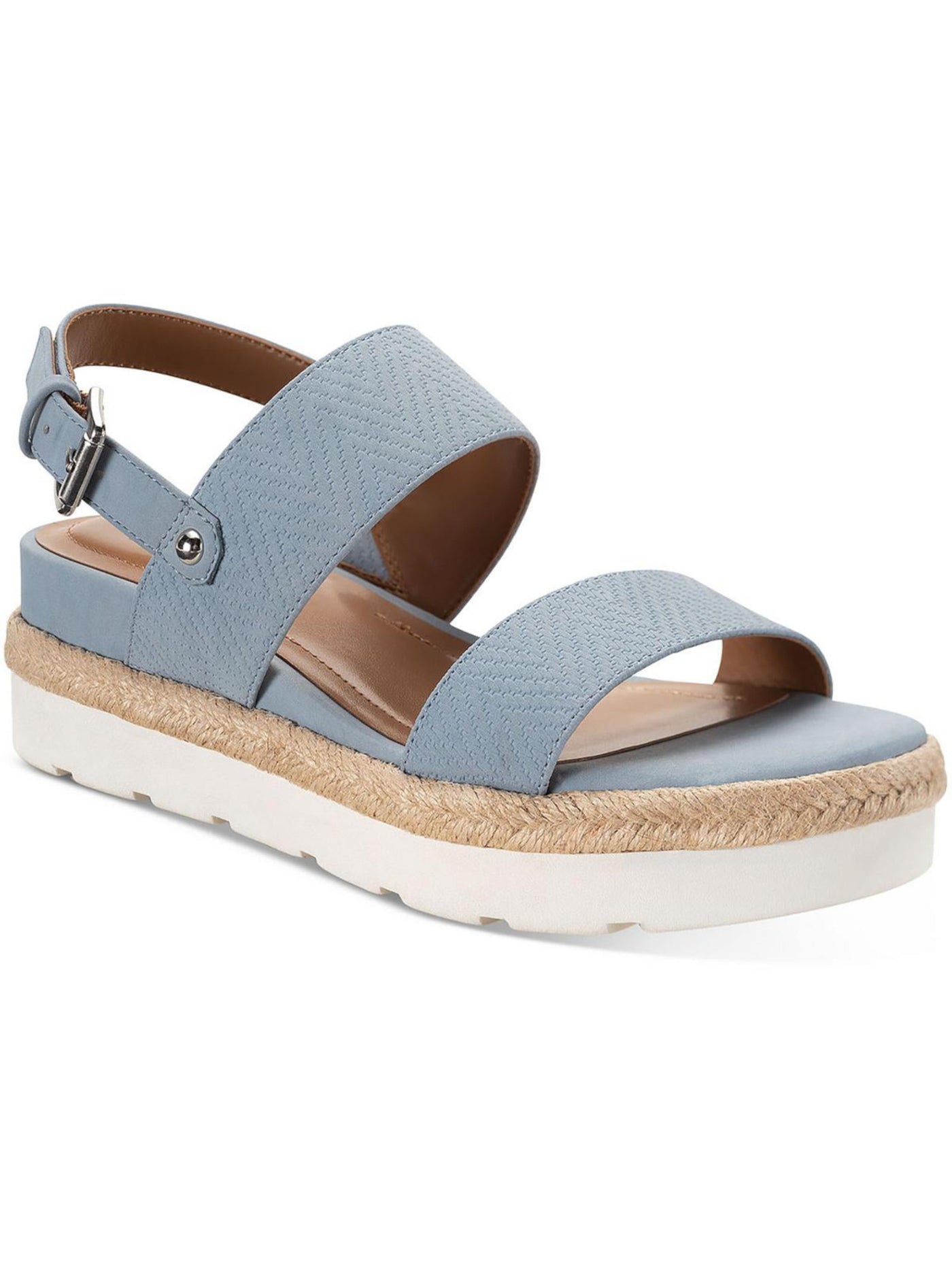 STYLE & COMPANY Womens Light Blue Patterned Goring Woven 1-1/2" Platform Adjustable Strap Padded Ferannie Round Toe Wedge Buckle Slingback Sandal 8.5 M