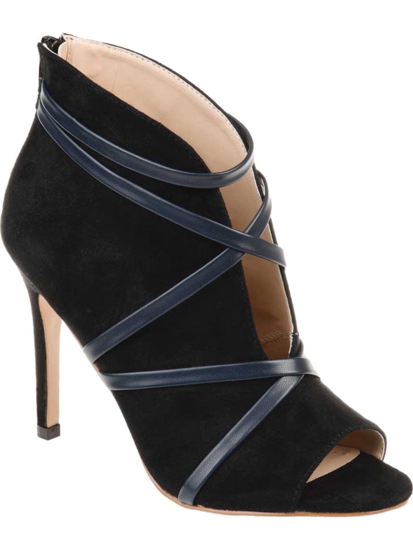 JOURNEE COLLECTION Womens Black V-Cut Vamp Strappy Padded Samara Peep Toe Stiletto Zip-Up Dress Booties 10