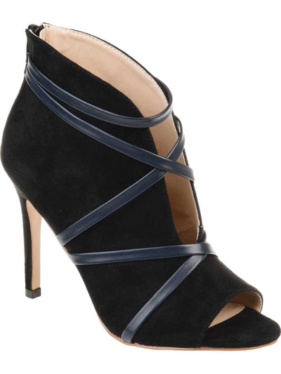 JOURNEE COLLECTION Womens Black V-Cut Vamp Strappy Padded Samara Peep Toe Stiletto Zip-Up Dress Booties 10