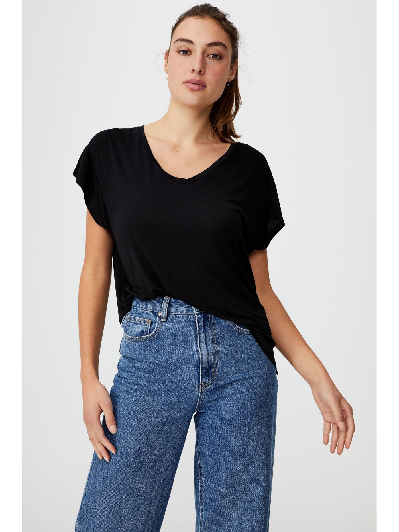 COTTON ON Womens Black Cap Sleeve V Neck T-Shirt XS
