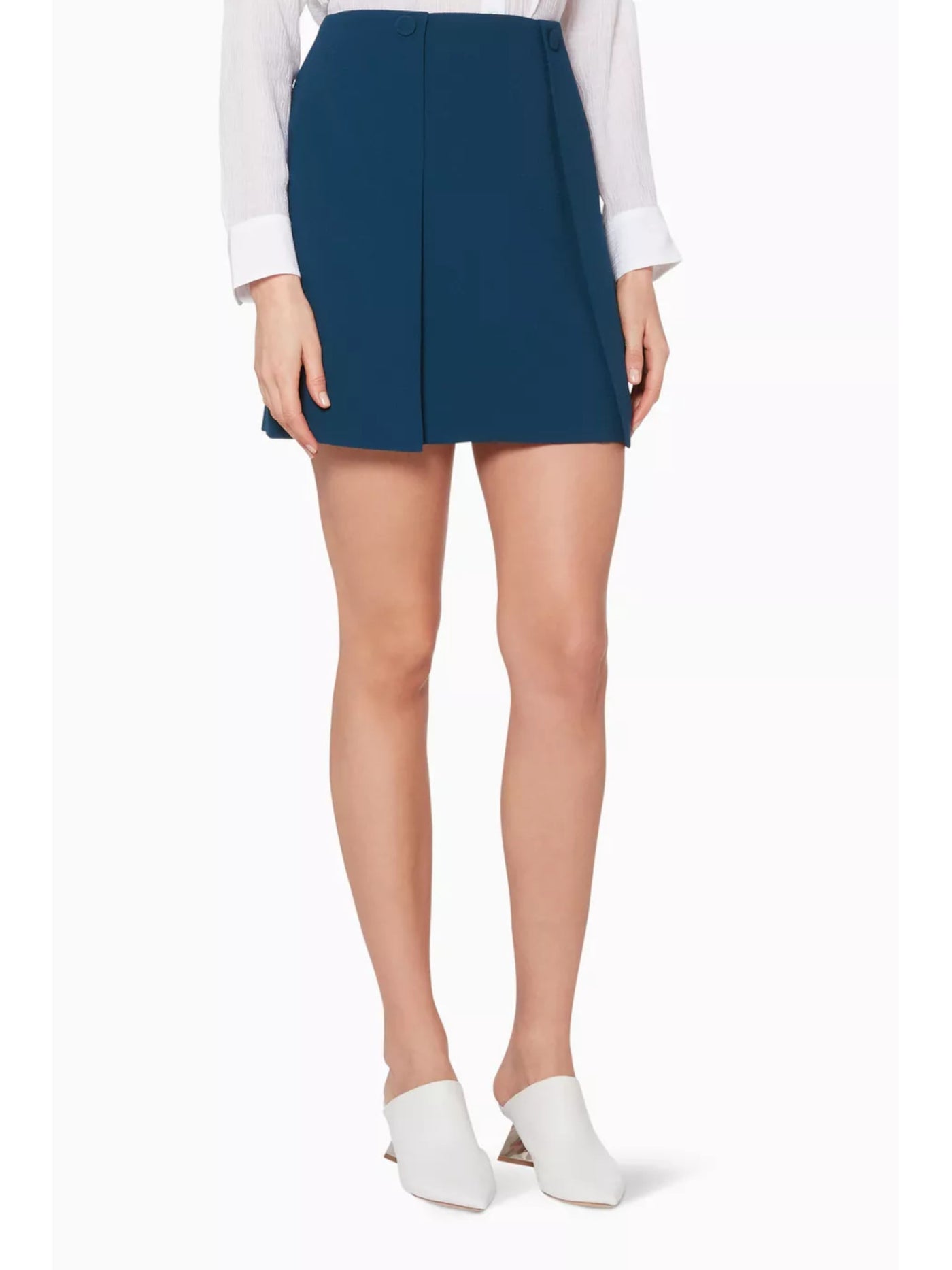 CLUB MONACO Womens Blue Zippered Lined Buttoned Side Panel Overlays Mini A-Line Skirt 00