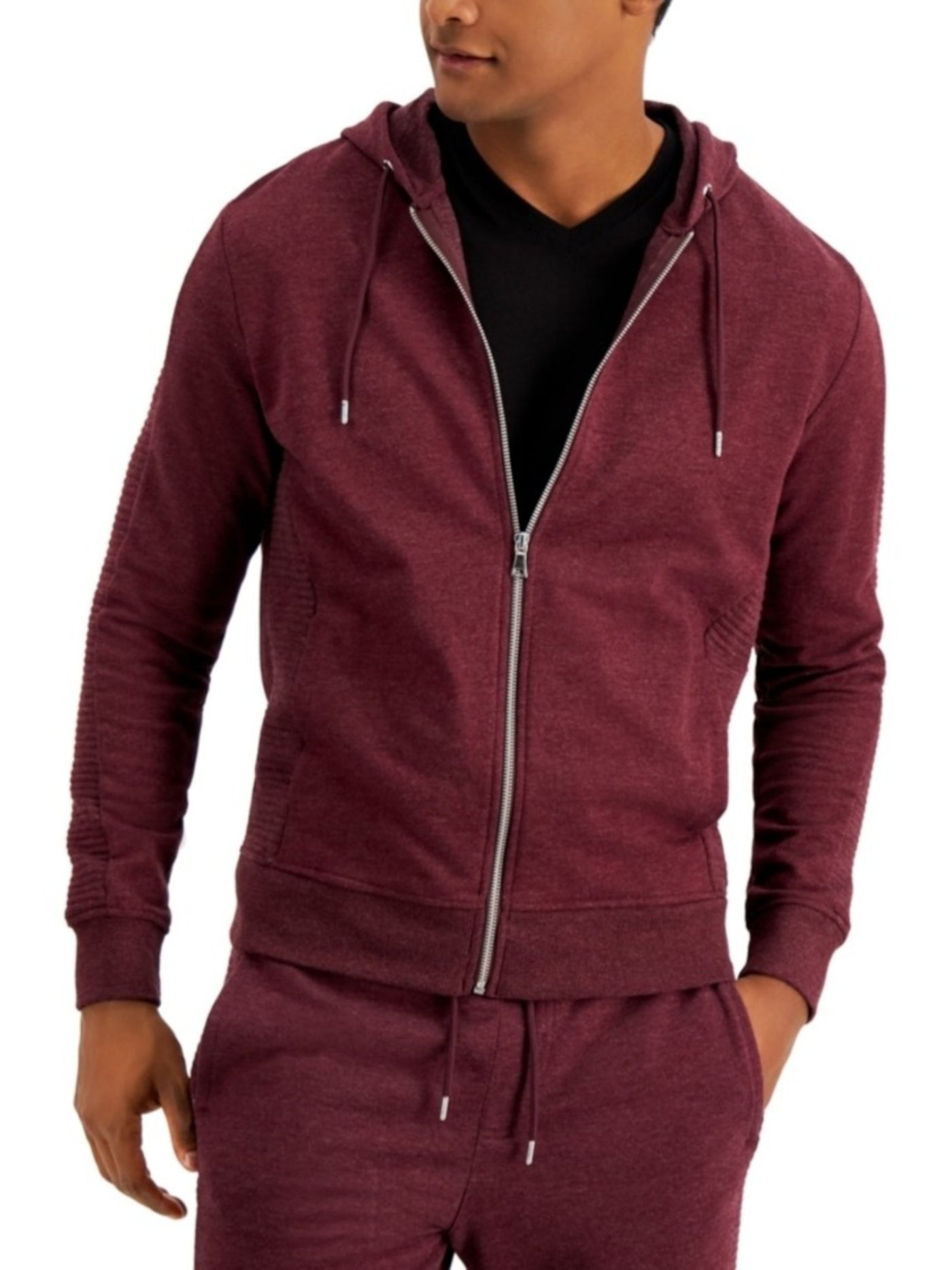 INC Mens Burgundy Heather Long Sleeve Full Zip Cotton Blend Hoodie XS