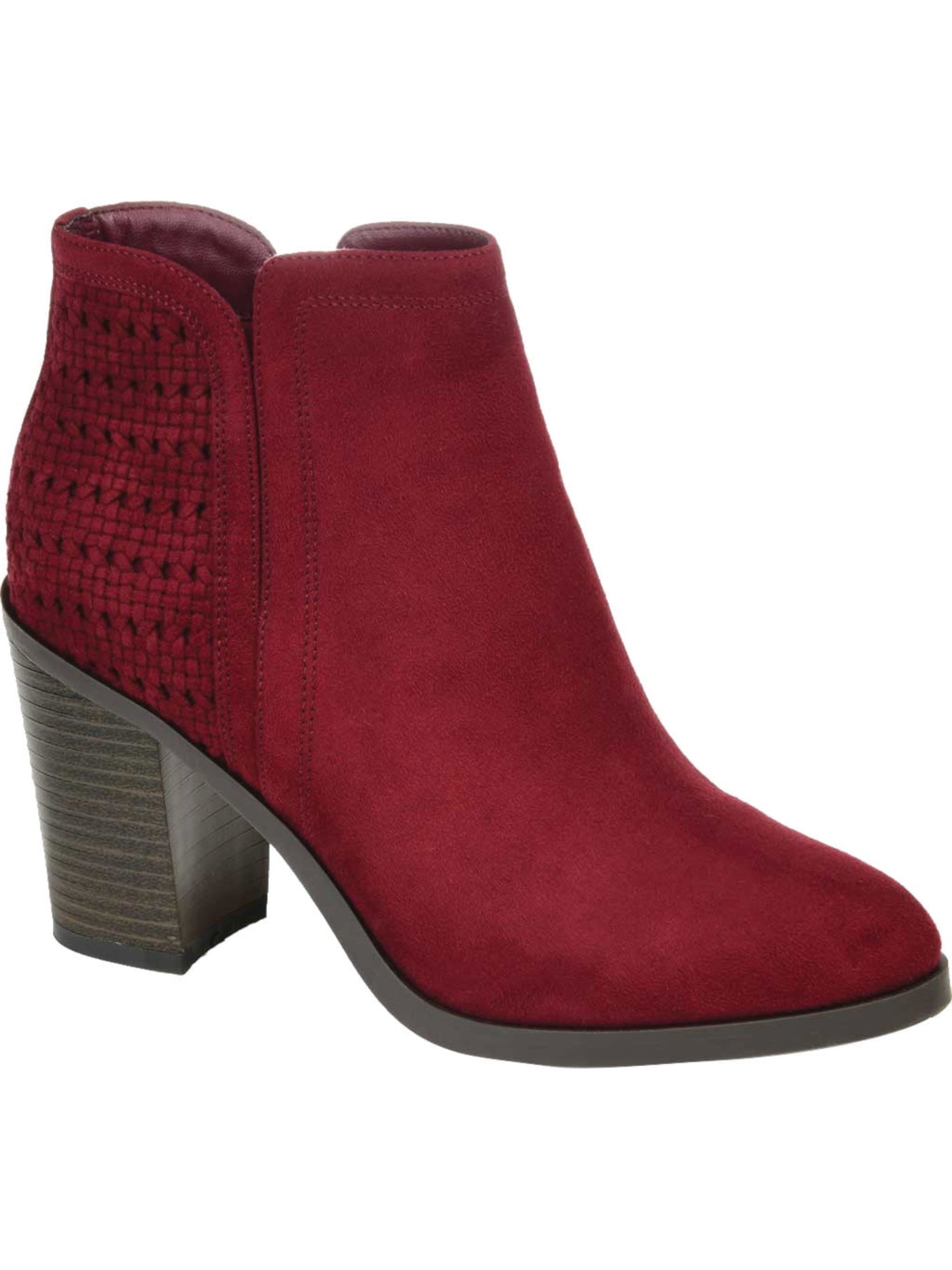 JOURNEE COLLECTION Womens Burgundy Woven Padded Jessica Almond Toe Block Heel Zip-Up Booties 7.5