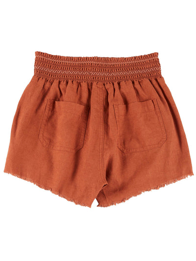 AMERICAN REWASH ORIGINAL BRAND Womens Brown Smocked Pocketed Tie Detail Frayed Hem Lounge Shorts Shorts M