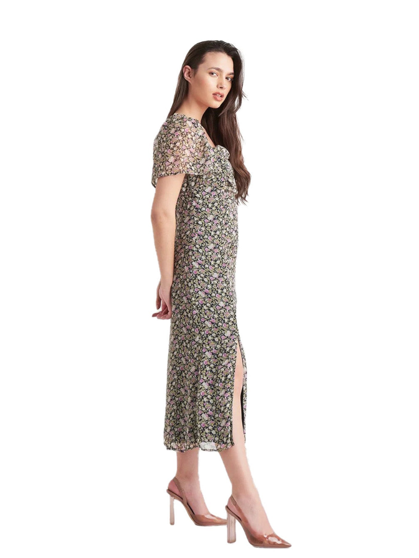 BLACK TAPE Womens Smocked Pouf Sleeve Square Neck Short Party Fit + Flare Dress