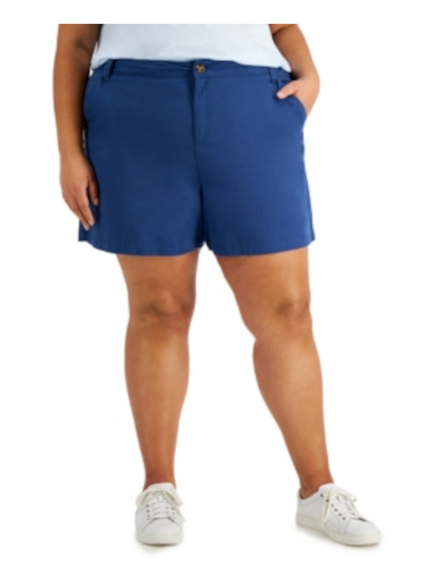 STYLE & COMPANY Womens Blue Zippered Pocketed Elastic Back-waist Shorts Shorts Plus 18W