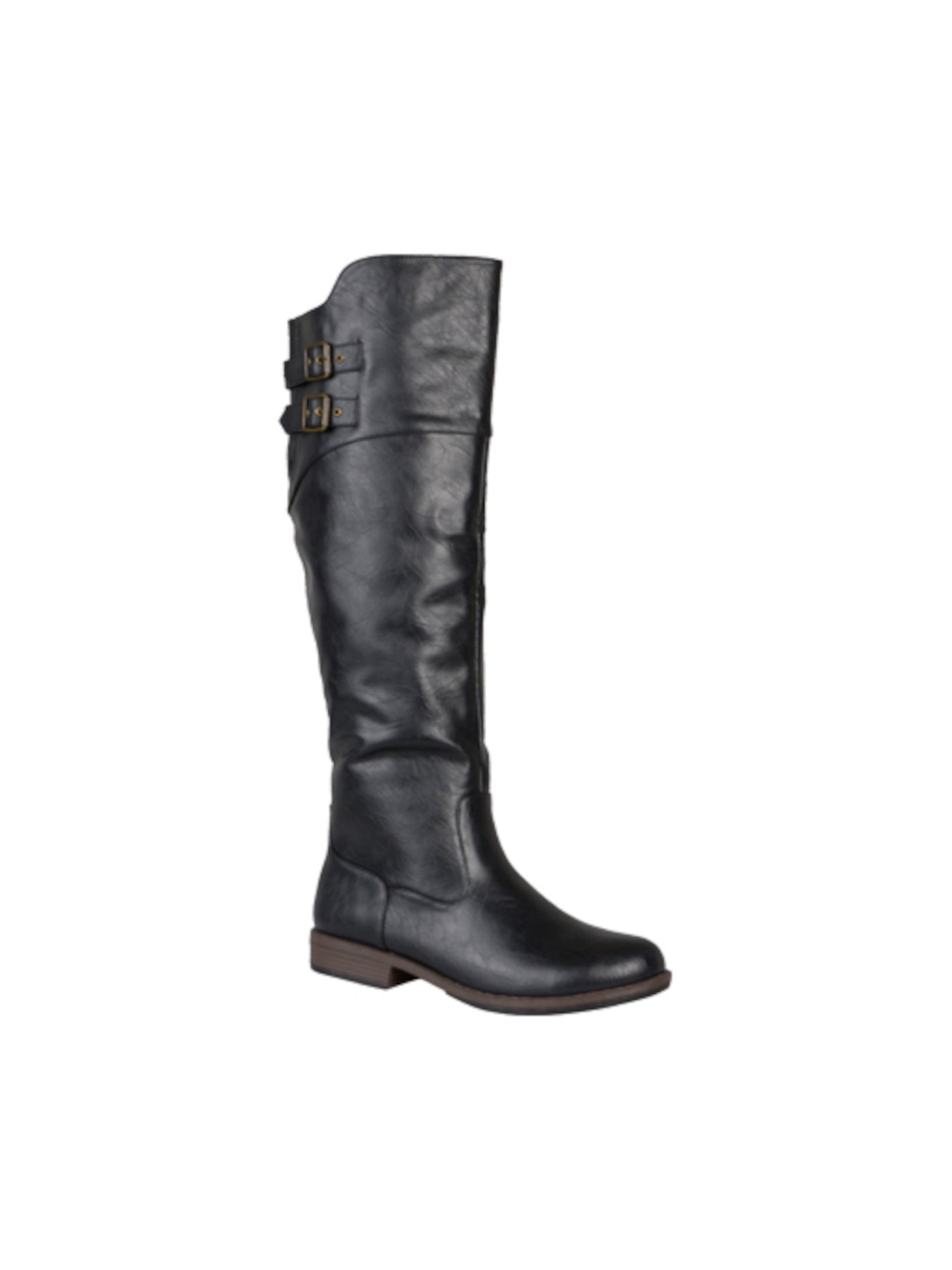 JOURNEE COLLECTION Womens Black Contrasting Outsole Buckle Accent Stretch Tori Round Toe Zip-Up Riding Boot 6.5