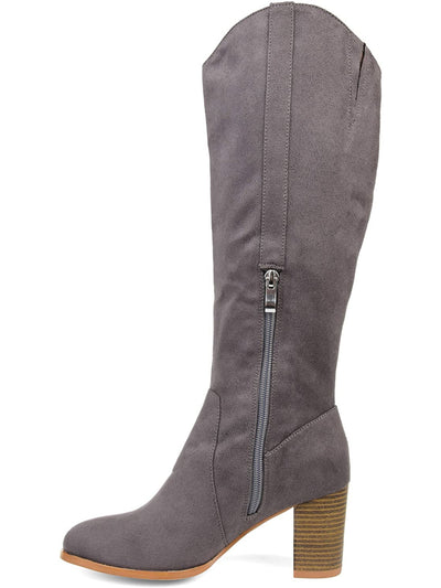 JOURNEE COLLECTION Womens Gray Goring Comfort Parrish Round Toe Block Heel Zip-Up Heeled Boots 7.5 M WC