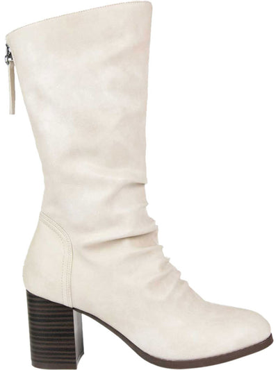 JOURNEE COLLECTION Womens White Comfort Sequoia Almond Toe Block Heel Zip-Up Slouch Boot 8