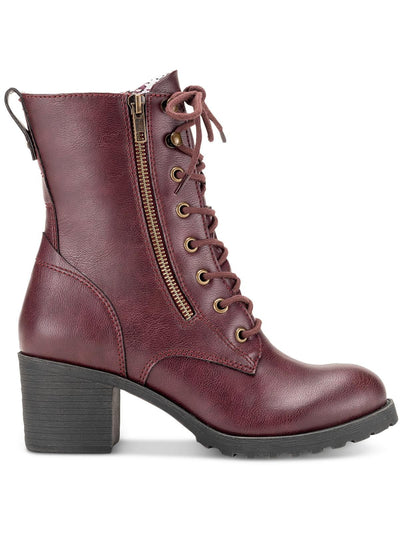 SUN STONE Womens Burgundy Slip Resistant Lace Sloanie Round Toe Block Heel Hiking Boots 5.5 M