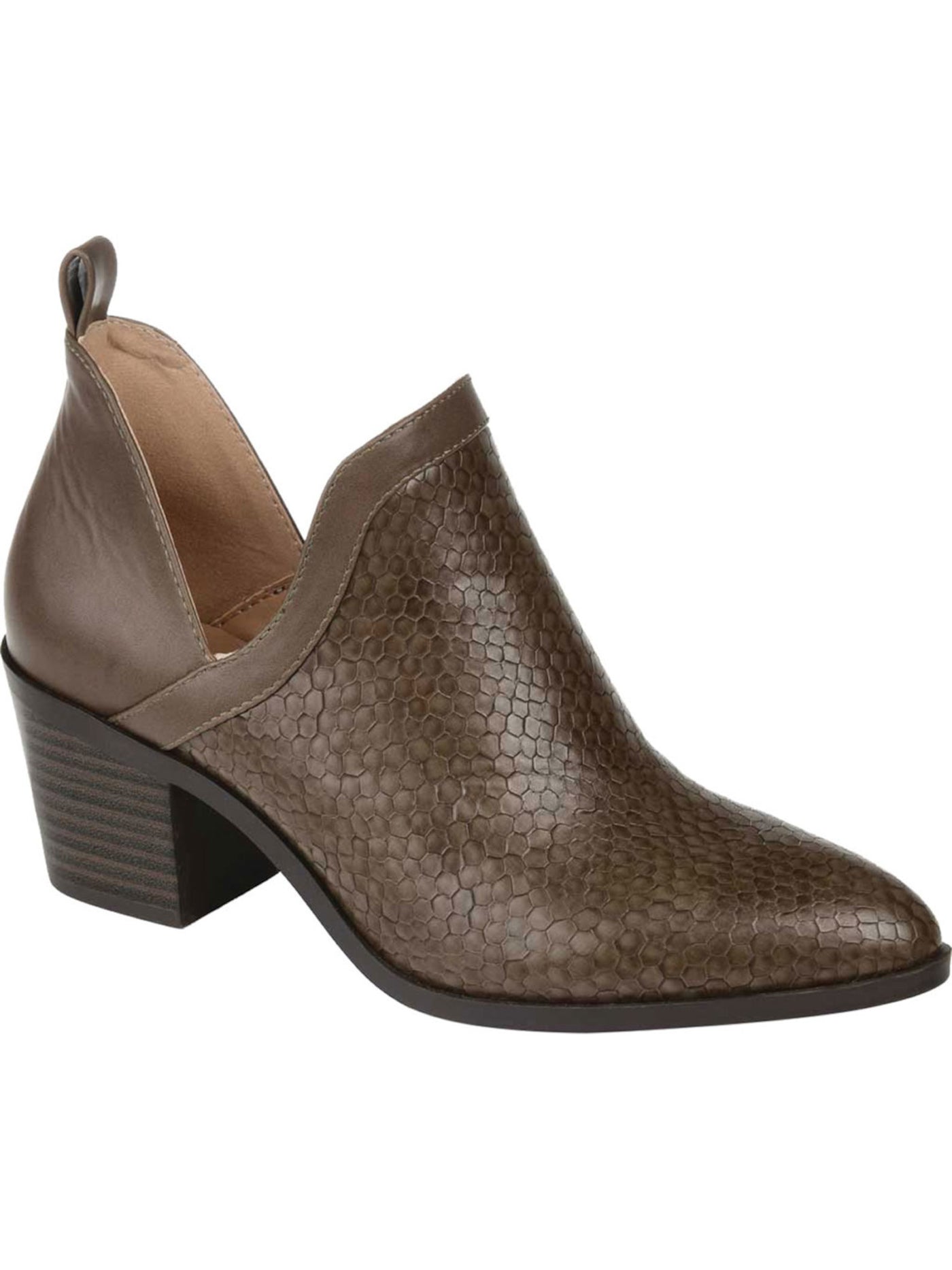 JOURNEE COLLECTION Womens Brown Snake V Cut Slits Back Pull Tab Cushioned Terri Almond Toe Block Heel Slip On Booties 7.5 M