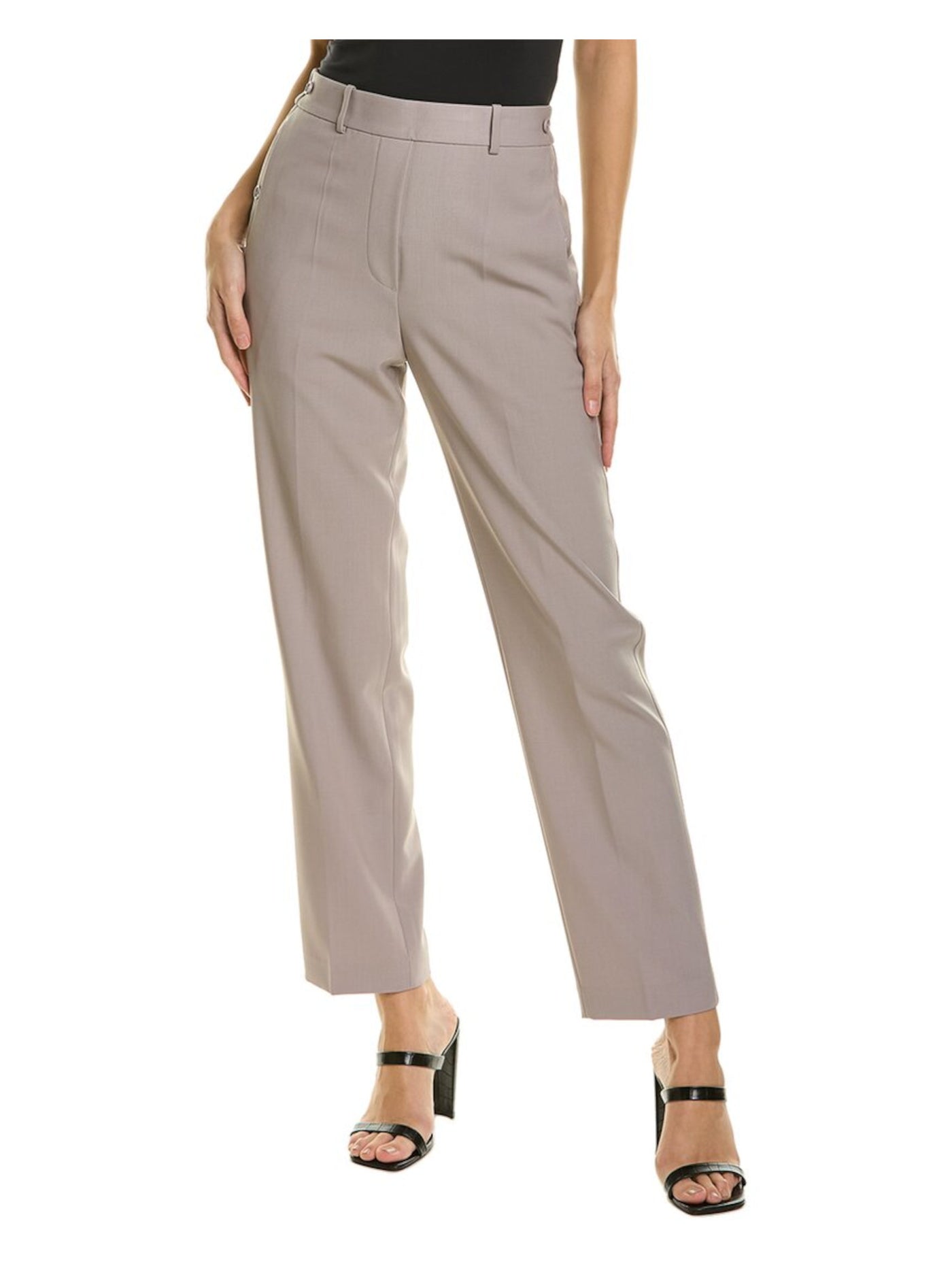 HELMUT LANG Womens Gray Pocketed Pleated Tapered Pull On Button Detail Wear To Work Straight leg Pants 6