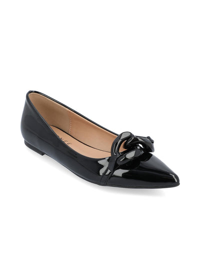 JOURNEE COLLECTION Womens Black Tonal Chain Hardware Padded Clareene Pointed Toe Slip On Dress Flats Shoes 10