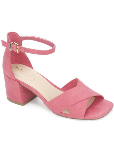 REACTION KENNETH COLE Womens Coral Ankle Strap Padded Mix X-band Square Toe Block Heel Buckle Dress Heeled Sandal 6.5 M