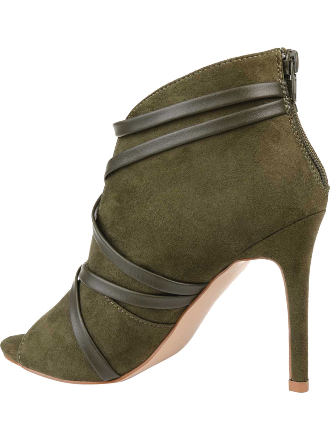 JOURNEE COLLECTION Womens Green V-Cut Vamp Strappy Padded Samara Peep Toe Stiletto Zip-Up Dress Booties 11