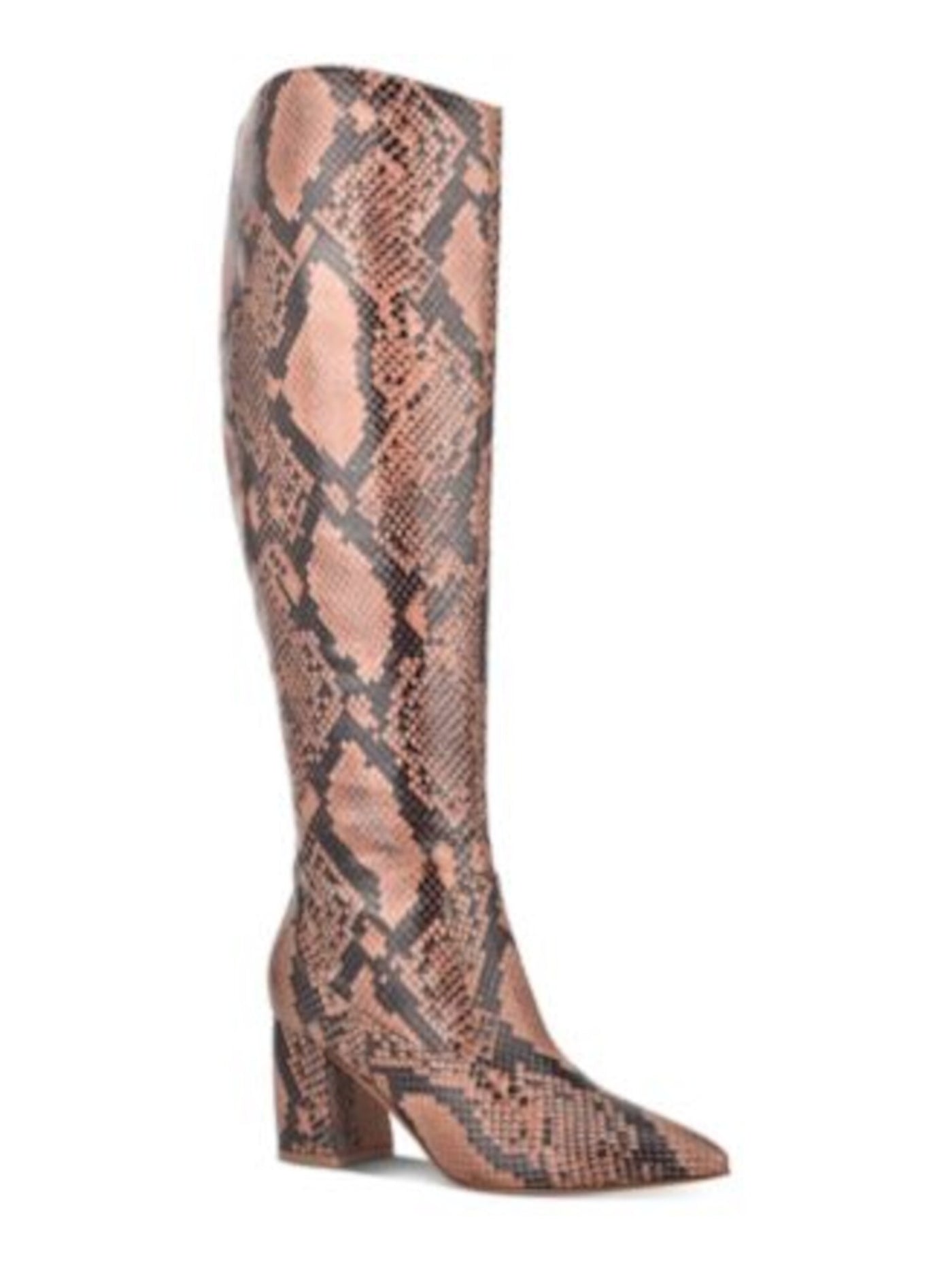 MARC FISHER Womens Brown Snakeskin Padded Comfort Retie Pointed Toe Block Heel Zip-Up Boots Shoes 8.5 M