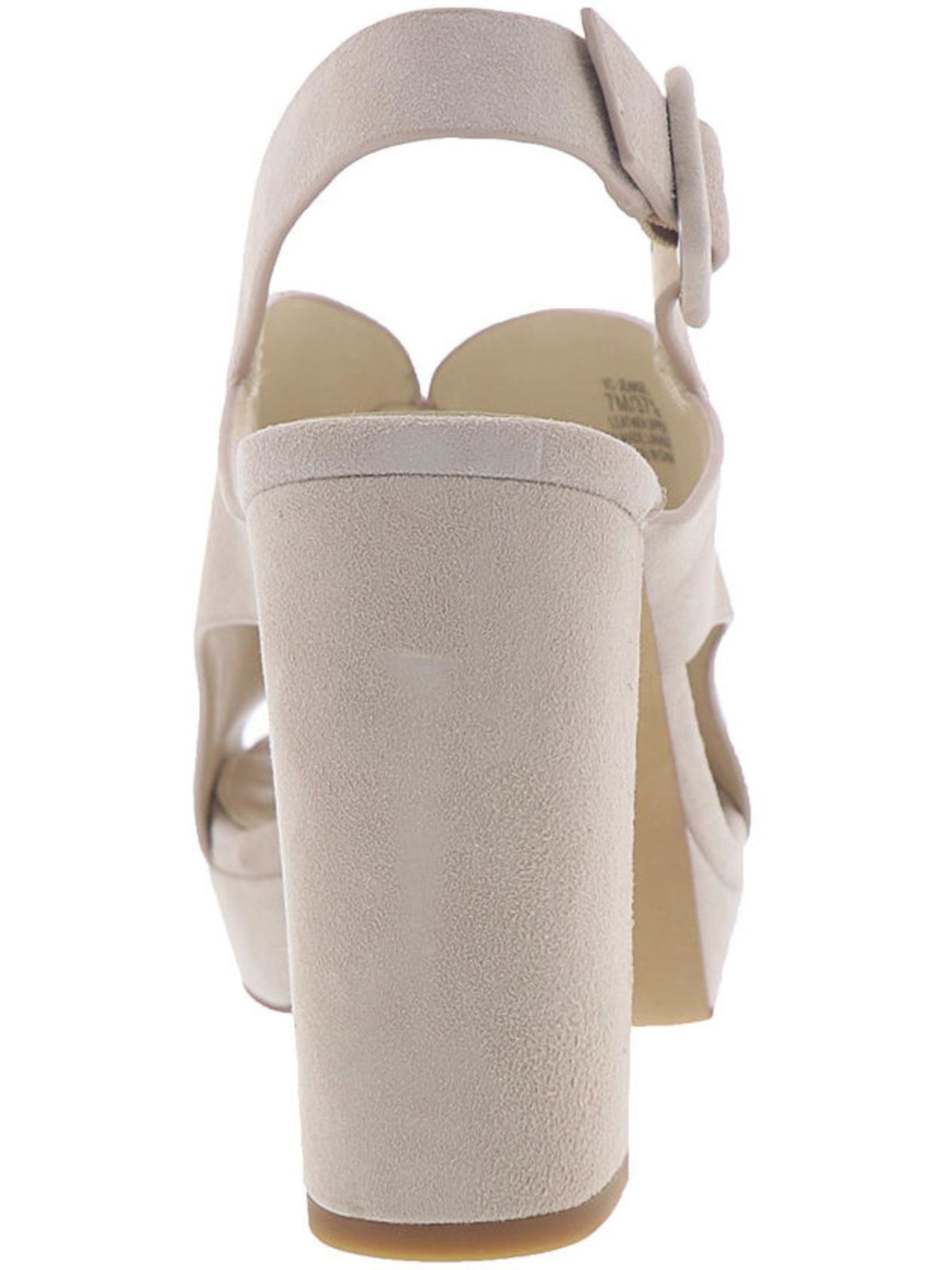 VINCE CAMUTO Womens Beige 1" Platform Side Cutouts Padded Jeangel Round Toe Block Heel Buckle Leather Dress Slingback Sandal 8.5 M