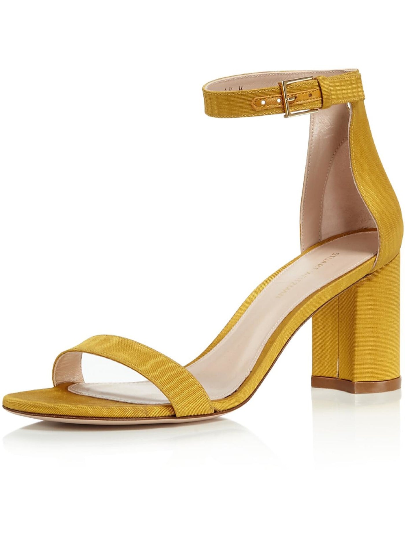 STUART WEITZMAN Womens Yellow Ankle Strap Lessnudist Round Toe Block Heel Buckle Dress Sandals Shoes 7 M