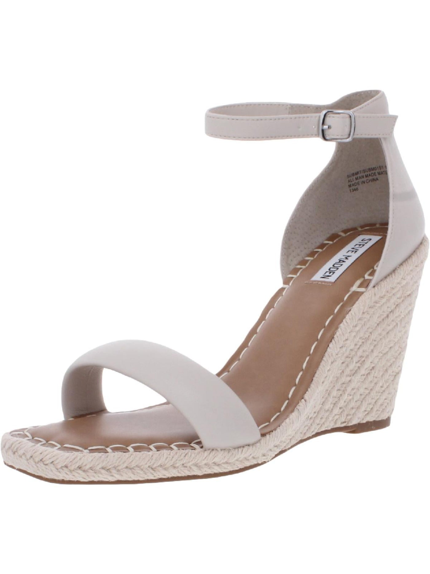 STEVE MADDEN Womens Beige Ankle Strap Comfort Submit Square Toe Wedge Buckle Espadrille Shoes 9.5 M