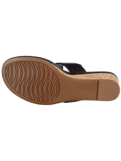 IMPO Womens Black Cork Embellished Comfort Ronella Round Toe Wedge Slip On Heeled Thong Sandals 10 M