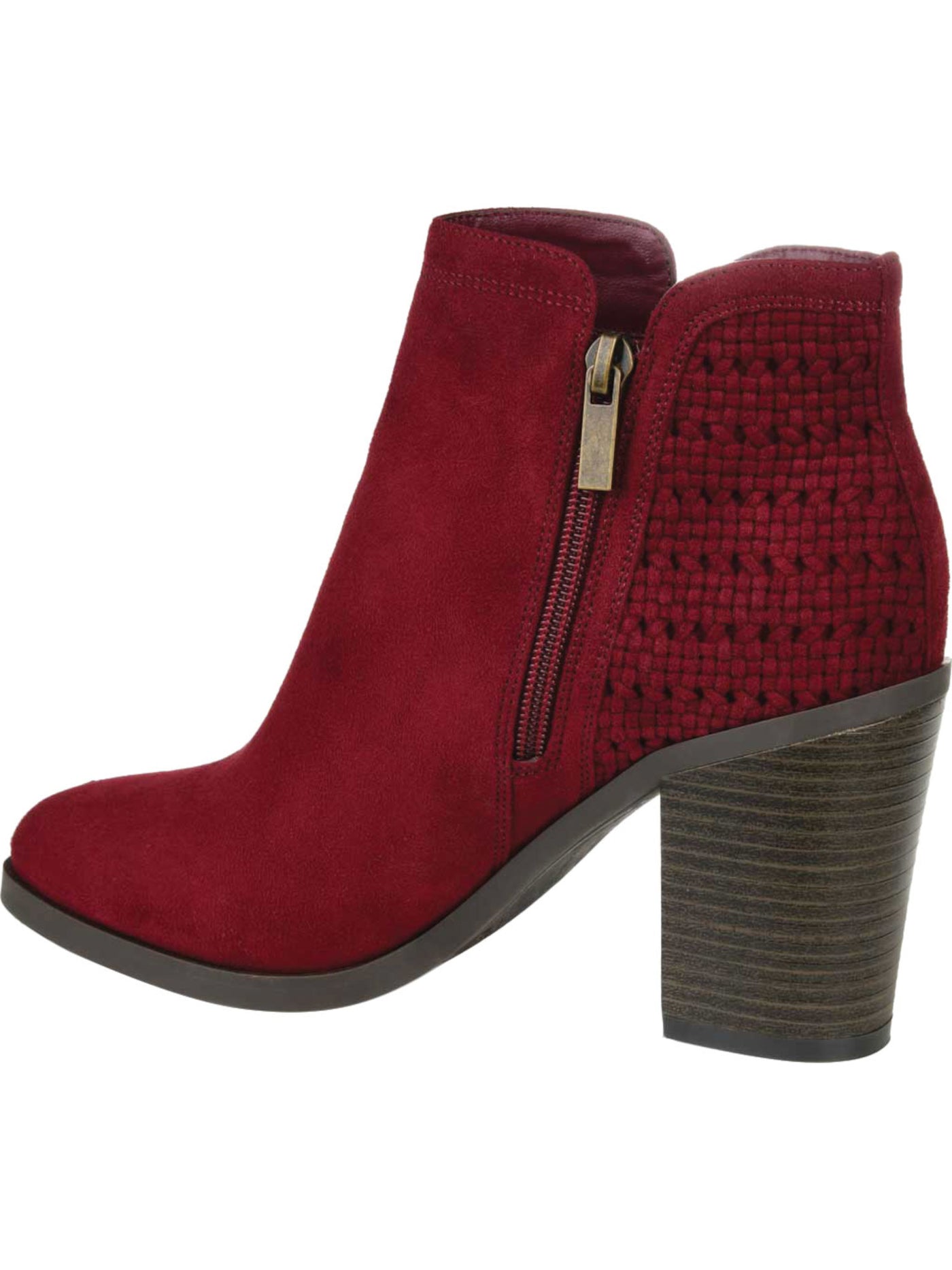 JOURNEE COLLECTION Womens Burgundy Woven Padded Jessica Almond Toe Block Heel Zip-Up Booties 11 M