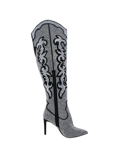 INC Womens Silver Western Embellishment V-Cut Back Goring Padded Iresa 4 Pointed Toe Stiletto Zip-Up Heeled Boots 6.5 M