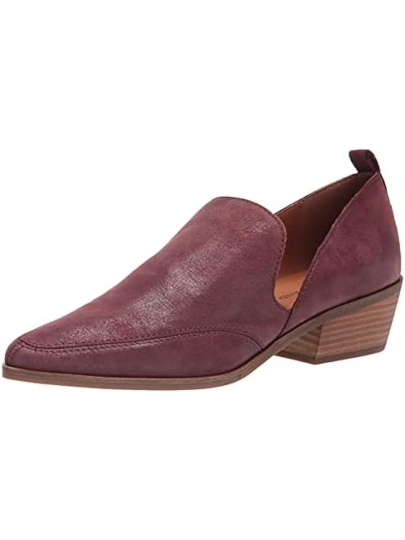 LUCKY BRAND Womens Maroon Side Cutouts Pull Tab Padded Mahzan Almond Toe Block Heel Slip On Leather Shootie 5.5 M