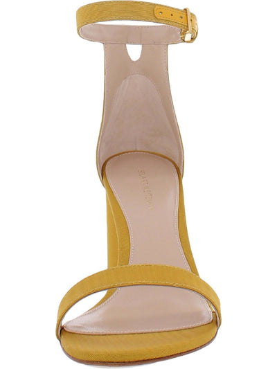 STUART WEITZMAN Womens Yellow Ankle Strap Lessnudist Round Toe Block Heel Buckle Dress Sandals Shoes 7 M