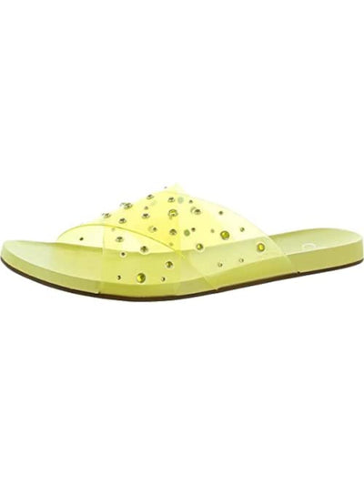 JESSICA SIMPSON Womens Yellow Lucite Straps Rhinestone Teslie Round Toe Slip On Slide Sandals Shoes 8 M