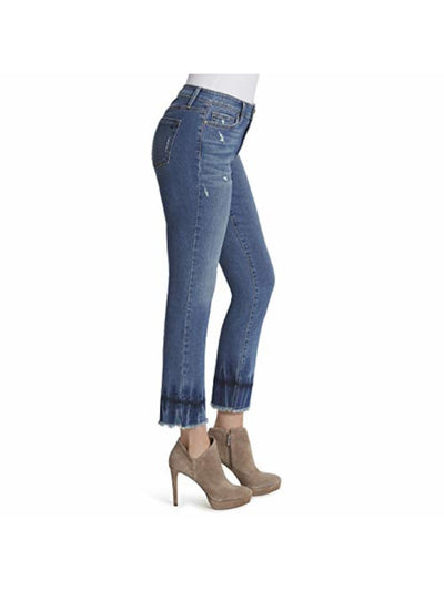 JESSICA SIMPSON Womens Blue Pocketed Zippered Frayed-hem Ankle Straight leg Jeans 29