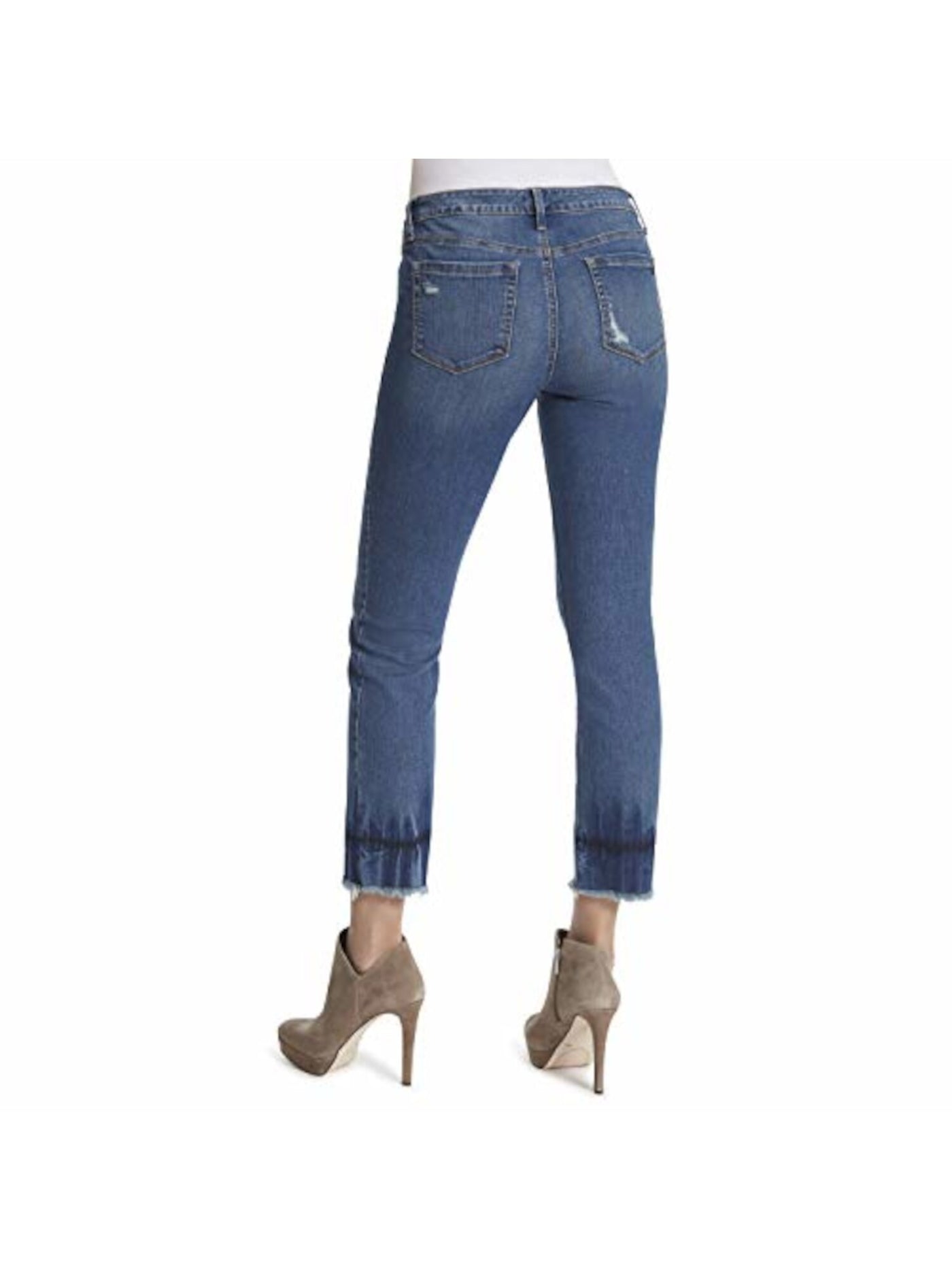 JESSICA SIMPSON Womens Blue Pocketed Zippered Frayed-hem Ankle Straight leg Jeans 29