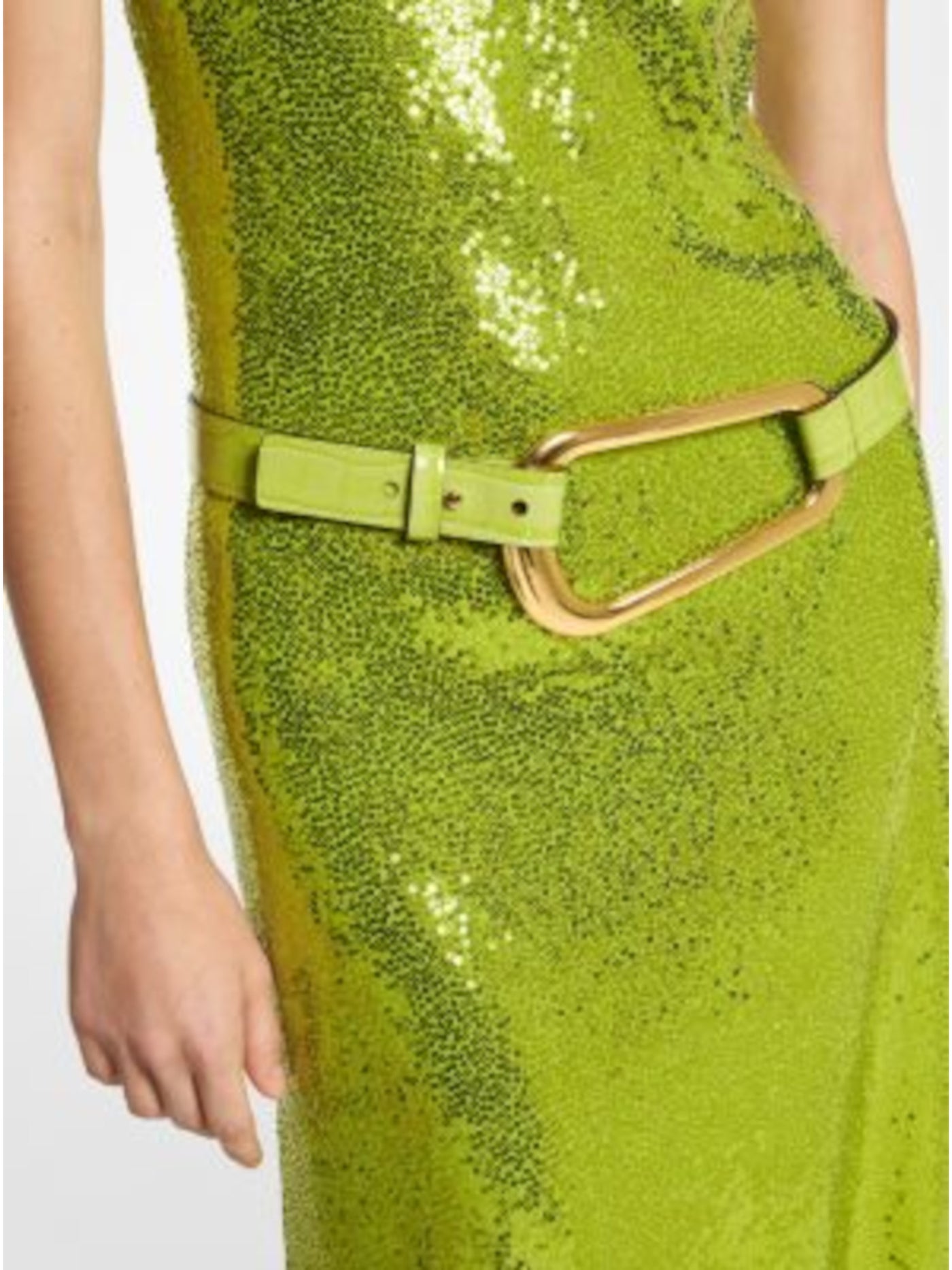 MICHAEL KORS COLLECTION Womens Green Croc Gold Tone Hardware Adjustable Angelina Leather Dress Belt M